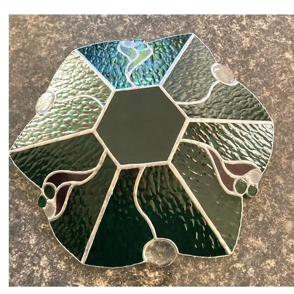 Stained Glass Platter/ Shallow Bowl Green 13